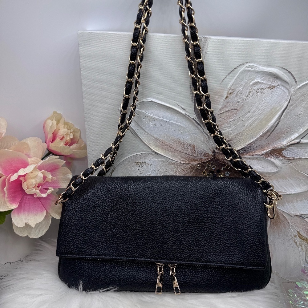 Elegant Black Faux Leather Shoulder Bag